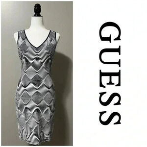 Guess Los Angeles Sleeveless  V-Neck Bodycon Diamond Pattern Dress